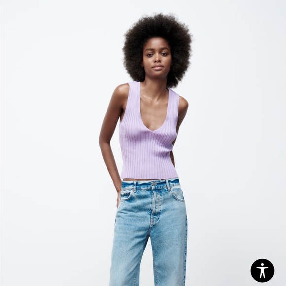 Lavender purple knit sweater short sleeve top - Picture 2 of 8